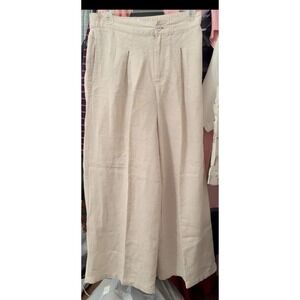 Halston 100% Linen Beige Wide Leg Pleated Pants Women 6 beach, Boho , travel